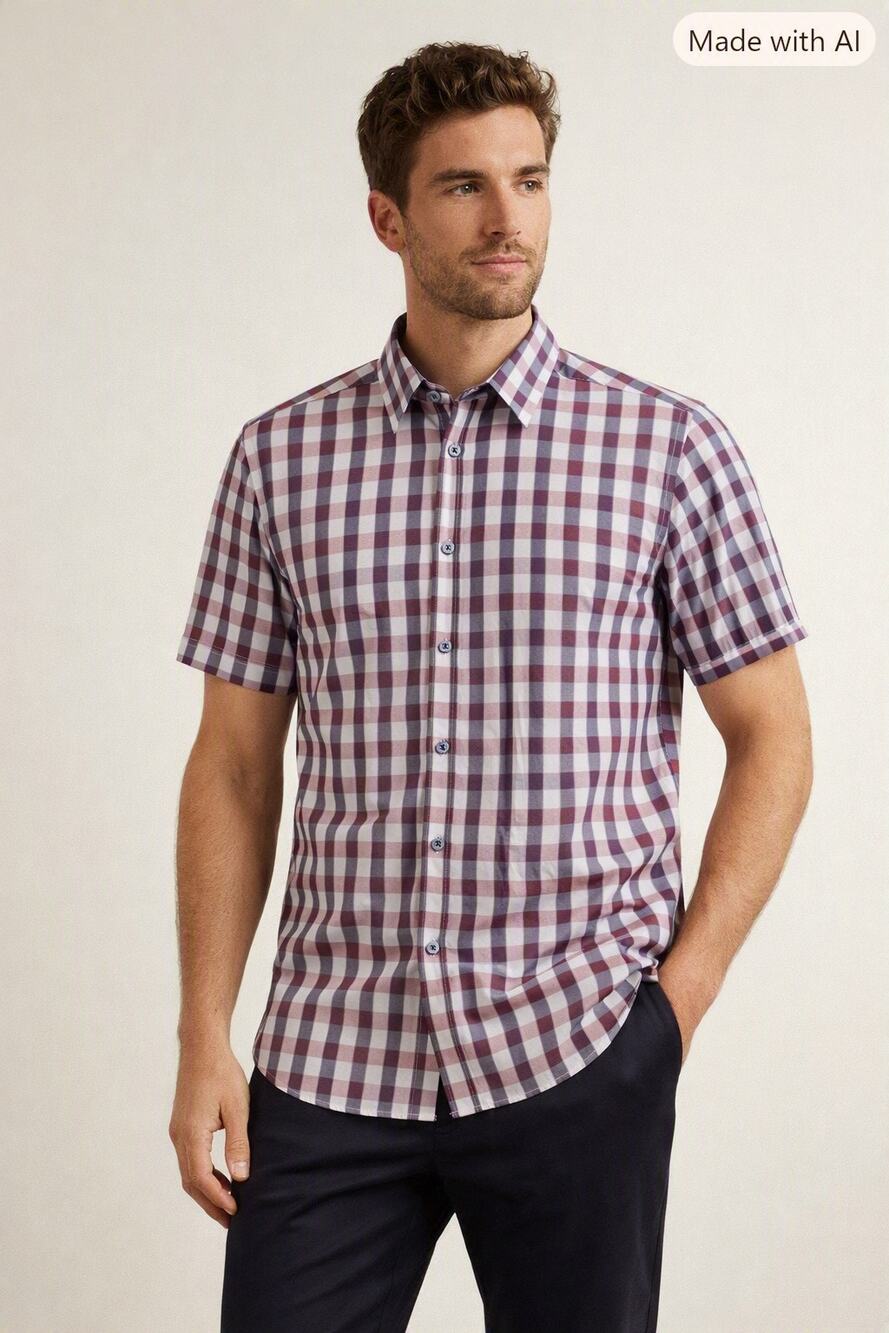 Ted Baker Men’s Checkered Short‑Sleeve Button‑Up Shirt Size 4 US Large Cotton